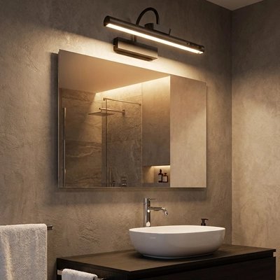 Applique murale salle de bain noir au dessus miroire rectangle